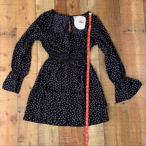 Princess Polly vertigo blues mini dress navy polka dot box cut neckline - 2 - Picture 5 of 8